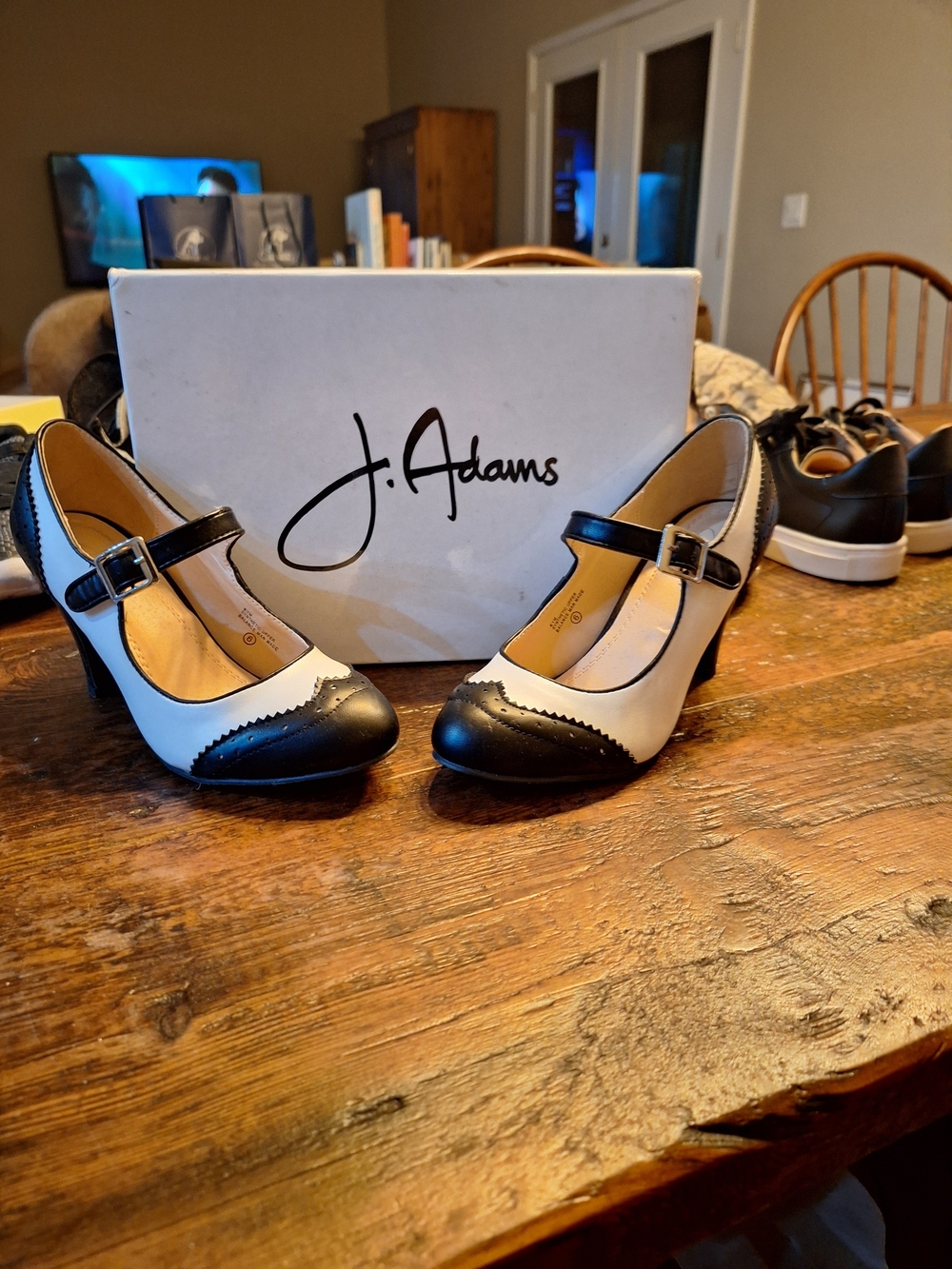 J. Adams Black & White Mary Jane 3" Heels